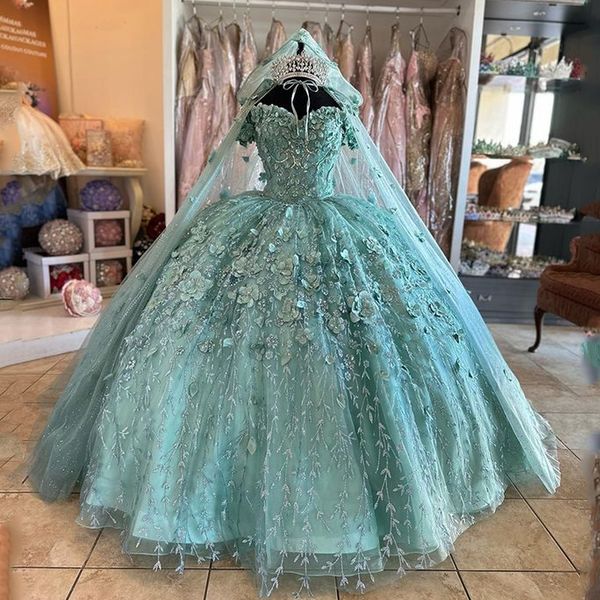 party dresses light green quinceanera sweet 16 lace applique off shoulder with cape laceup prom ball graduation gowns 230221, White;black
party dresses light green quinceanera sweet 16 lace applique off shoulder with cape laceup prom ball graduation gowns 230221, White;black