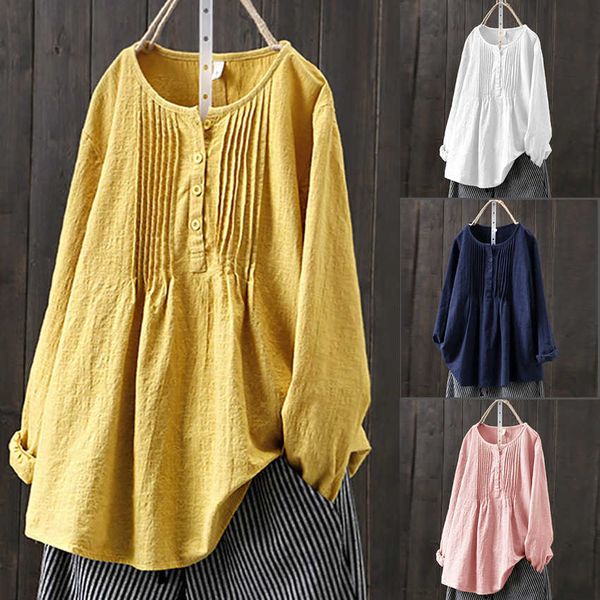 spring 2023 new loose cotton linen long-sleeved pleated round neck women's large shirt, White
spring 2023 new loose cotton linen long-sleeved pleated round neck women's large shirt, White