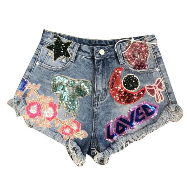 short 2023 summer moon stars sequins embroidery tassel patch raw denim shorts female fashion temperament tide women jeans short w351, White;black
short 2023 summer moon stars sequins embroidery tassel patch raw denim shorts female fashion temperament tide women jeans short w351, White;black