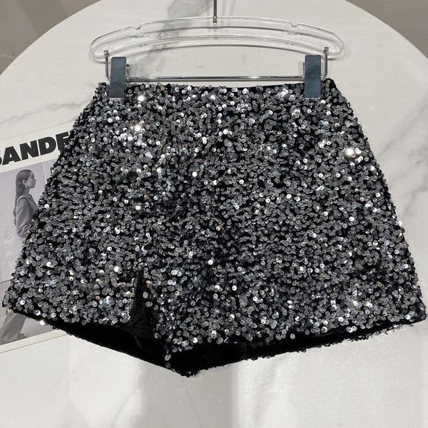 women's shorts black silver zipper night club full shiny sequin pants high waist woman calsones de mujer 230220, White;black
women's shorts black silver zipper night club full shiny sequin pants high waist woman calsones de mujer 230220, White;black