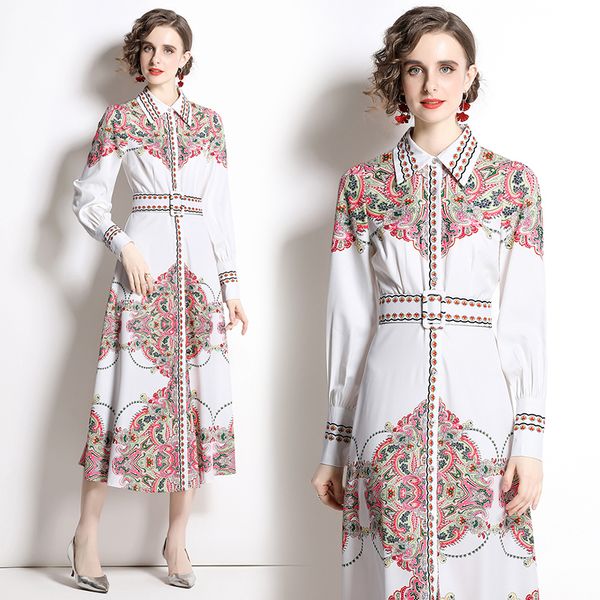 2023 retro floral printed shirt dresses women designer robe long sleeve lapel button slim a-line classic maxi dress with belt spring autumn, Black;gray
2023 retro floral printed shirt dresses women designer robe long sleeve lapel button slim a-line classic maxi dress with belt spring autumn, Black;gray