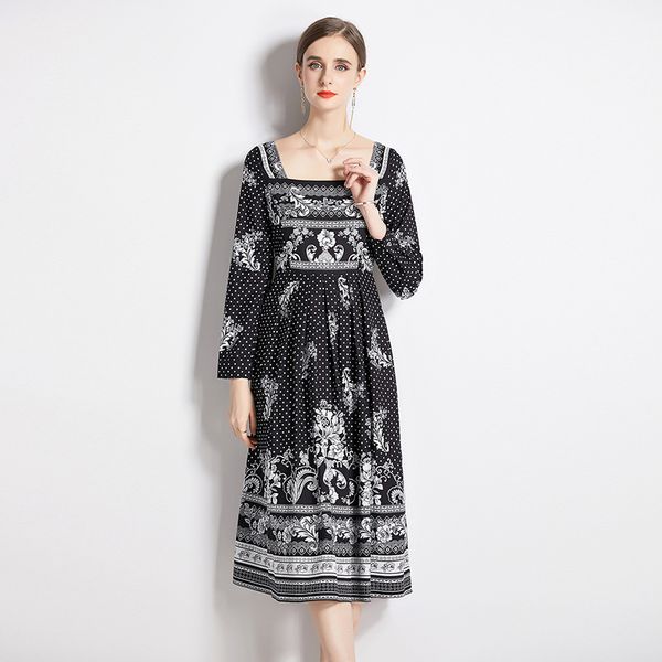 2023 floral polka dot print black dresses long sleeve robe women designer vintage square neck vacation casual midi dress spring autumn ladie, Black;gray
2023 floral polka dot print black dresses long sleeve robe women designer vintage square neck vacation casual midi dress spring autumn ladie, Black;gray
