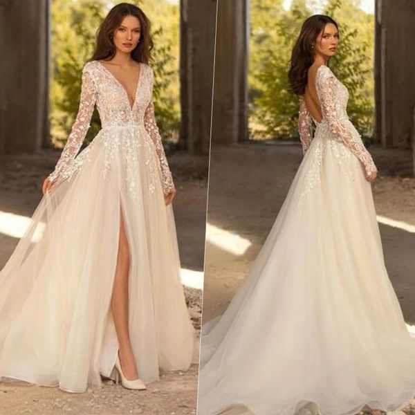 party dresses aline deep vneck wedding dress elegant long sleeve lace appliques side split bridal gown backless train vestido de novia 23022, White;black
party dresses aline deep vneck wedding dress elegant long sleeve lace appliques side split bridal gown backless train vestido de novia 23022, White;black