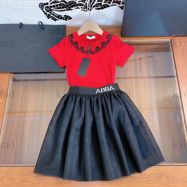 high end girls dresses sets 2023ss summer red t shirts with black half skirts sets brand designer children pleated skirt lace design dress s, White
high end girls dresses sets 2023ss summer red t shirts with black half skirts sets brand designer children pleated skirt lace design dress s, White