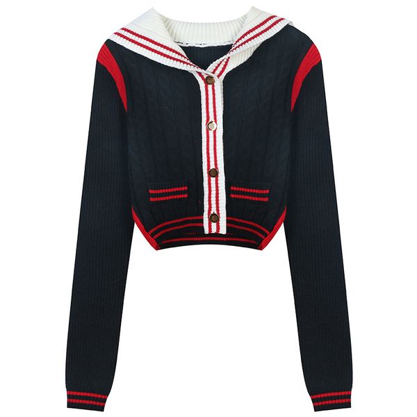 206 2023 spring summer women sweater long sleeve lapel neck black red striped puulover womens yl6, White;black
206 2023 spring summer women sweater long sleeve lapel neck black red striped puulover womens yl6, White;black