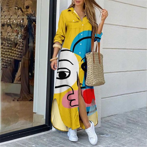 casual dresses new fashion long sleeve printed shirtdress long dress l230221, Black;gray
casual dresses new fashion long sleeve printed shirtdress long dress l230221, Black;gray