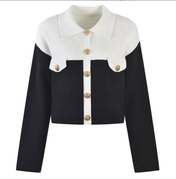 206 2023 spring summer women sweater long sleeve lapel neck black khaki striped cardigan womens yl6, White;black
206 2023 spring summer women sweater long sleeve lapel neck black khaki striped cardigan womens yl6, White;black