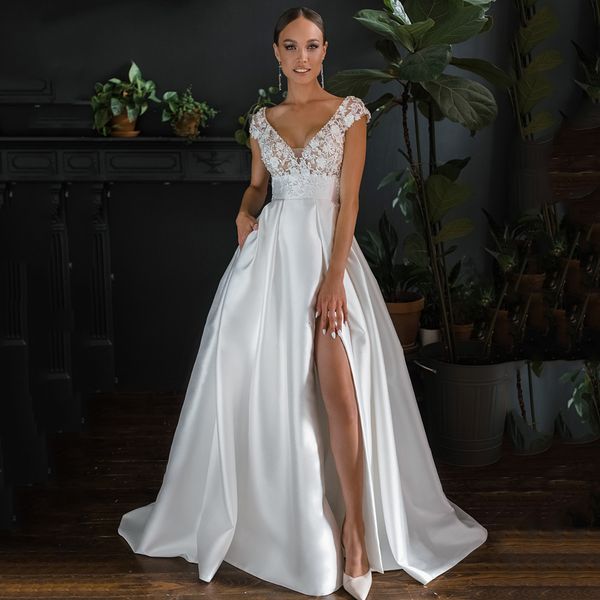 party dresses aline cap sleeve bride boho vneck beading 3d flower wedding gown luxury applique satin slit bridal dress backless 230221, White;black
party dresses aline cap sleeve bride boho vneck beading 3d flower wedding gown luxury applique satin slit bridal dress backless 230221, White;black