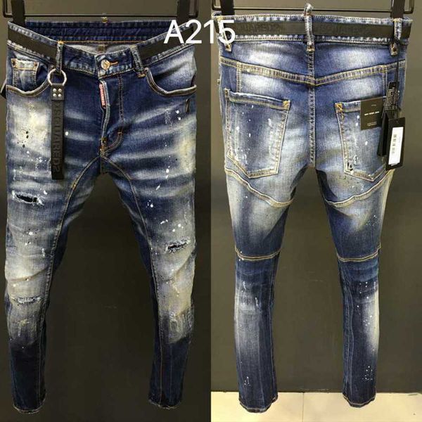 a215 personalized stickers and stitching men's denim trousers second square grinding white small straight leg jeans trendkokx, Blue
a215 personalized stickers and stitching men's denim trousers second square grinding white small straight leg jeans trendkokx, Blue