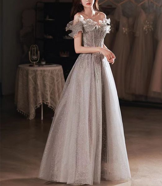 party dresses elegant gray flowers evening dress off shoulder shiny sequin lace a line ruched up woman formal prom gowns 230221, White;black
party dresses elegant gray flowers evening dress off shoulder shiny sequin lace a line ruched up woman formal prom gowns 230221, White;black