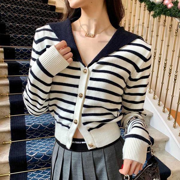 women's knits & tees designer knitted sweater miao spring 2023 navy collar stripe waistband jacket 7y41, White
women's knits & tees designer knitted sweater miao spring 2023 navy collar stripe waistband jacket 7y41, White