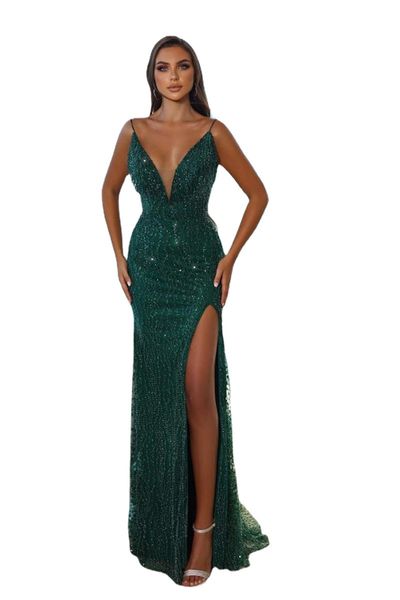 dark green bling sequins beads evening dresses plunging v neck spaghetti strap split evening prom gowns luxury custom made bc15045, Black;red
dark green bling sequins beads evening dresses plunging v neck spaghetti strap split evening prom gowns luxury custom made bc15045, Black;red