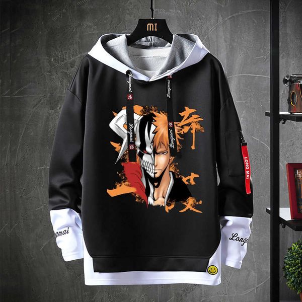 men's hoodies sweatshirts anime bleach hoodies streetwear kurosaki ichigo ribbons letter print hoodie fake two piece patchwork sweatshi, Black
men's hoodies sweatshirts anime bleach hoodies streetwear kurosaki ichigo ribbons letter print hoodie fake two piece patchwork sweatshi, Black