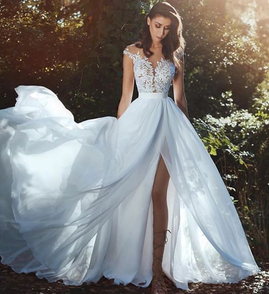 beach wedding dress a-line jewel illusion neck chiffon with pleats split front 2023 bridal gowns robe de mariage, White
beach wedding dress a-line jewel illusion neck chiffon with pleats split front 2023 bridal gowns robe de mariage, White