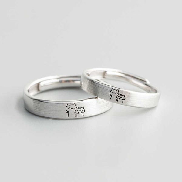 new couple ring two little unsuspecting lovers cute kitten open ring for men and women simple brushed, Silver
new couple ring two little unsuspecting lovers cute kitten open ring for men and women simple brushed, Silver