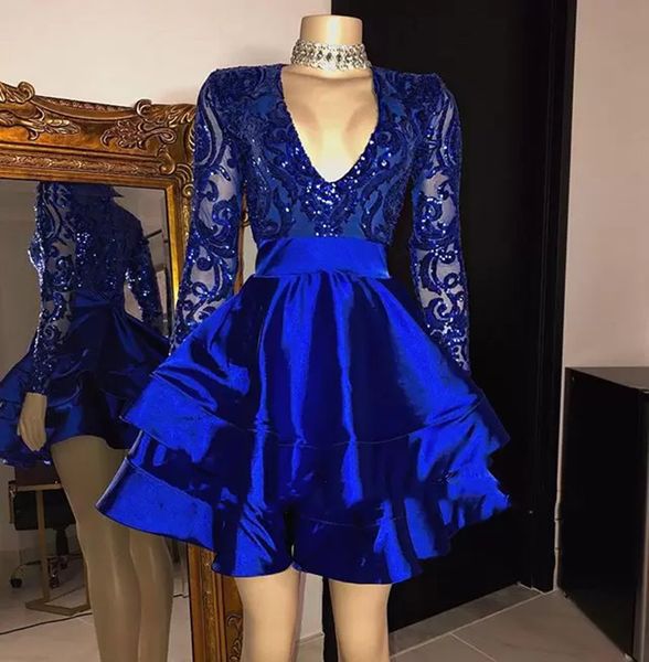 royal blue satin tiered short prom party dresses 2023 ong sleeves sequins v neck evening formal gowns arabic graduation vestidos de feast, Black
royal blue satin tiered short prom party dresses 2023 ong sleeves sequins v neck evening formal gowns arabic graduation vestidos de feast, Black