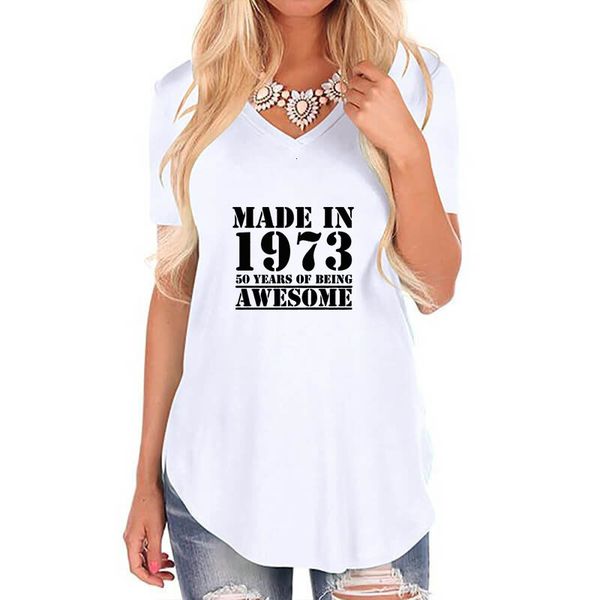 women's tshirt made in 1973 50 years letter print women loose v neck vintage shirt for female femme 50th birthday gift casual 230222, White
women's tshirt made in 1973 50 years letter print women loose v neck vintage shirt for female femme 50th birthday gift casual 230222, White
