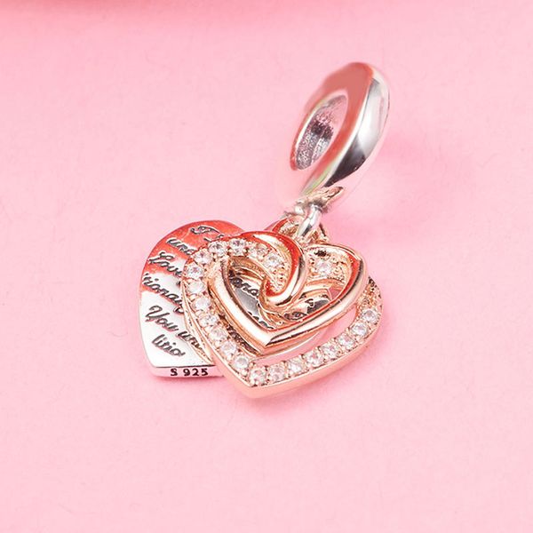 925 sterling silver entwined hearts double dangle bead fits european jewelry pandora style charm bracelets, Black
925 sterling silver entwined hearts double dangle bead fits european jewelry pandora style charm bracelets, Black