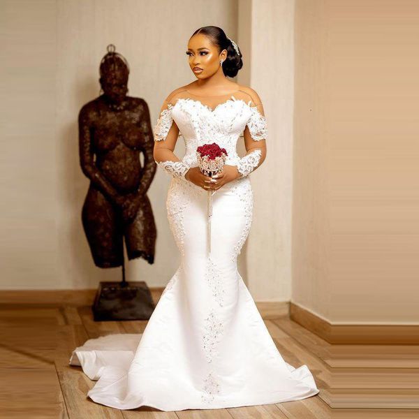 party dresses aso ebi mermaid wedding with sheer neck illusion long sleeves bridal dress lace appliques pearls vestido de noiva 230222, White;black
party dresses aso ebi mermaid wedding with sheer neck illusion long sleeves bridal dress lace appliques pearls vestido de noiva 230222, White;black