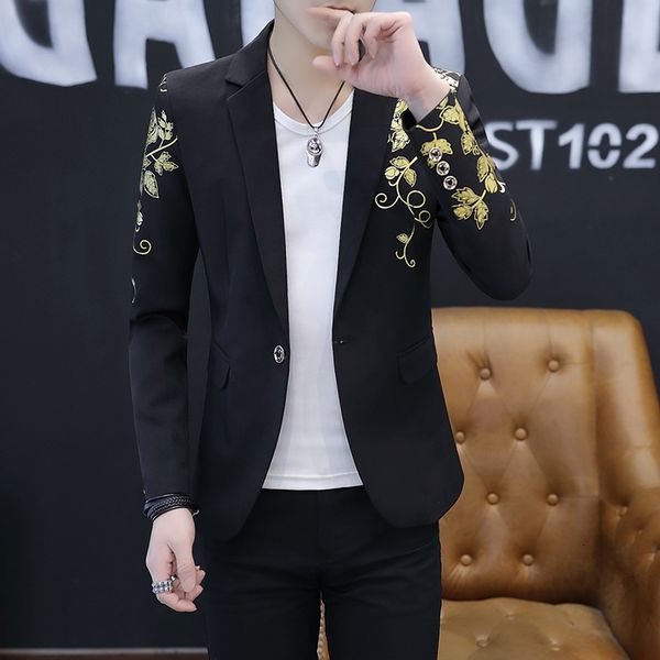 men's suits blazers fashion gold print groom wedding dress jackets male casual mens highend brand 1 piece 230222, White;black
men's suits blazers fashion gold print groom wedding dress jackets male casual mens highend brand 1 piece 230222, White;black