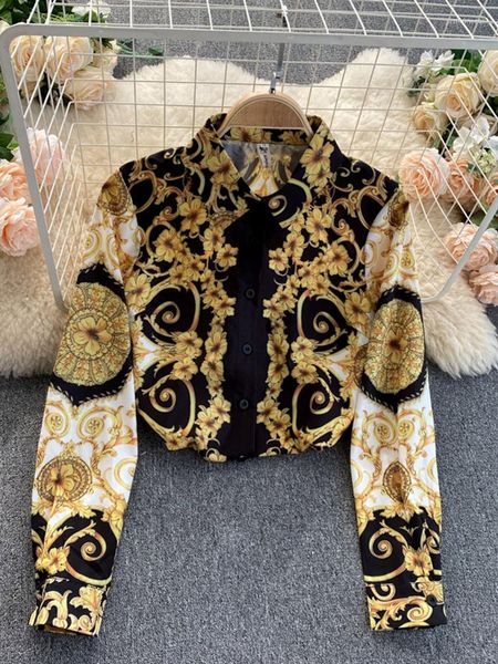 spring autumn women's blouse bohemian retro turn-down collar office lady trend printing european american shirt, White
spring autumn women's blouse bohemian retro turn-down collar office lady trend printing european american shirt, White