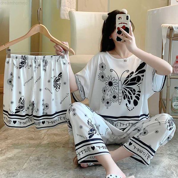 luxury silk sleepwear pajamas set for women summer short sleeves and pants with shorts satin 3 pieces suits ladies outfit 0222
luxury silk sleepwear pajamas set for women summer short sleeves and pants with shorts satin 3 pieces suits ladies outfit 0222
