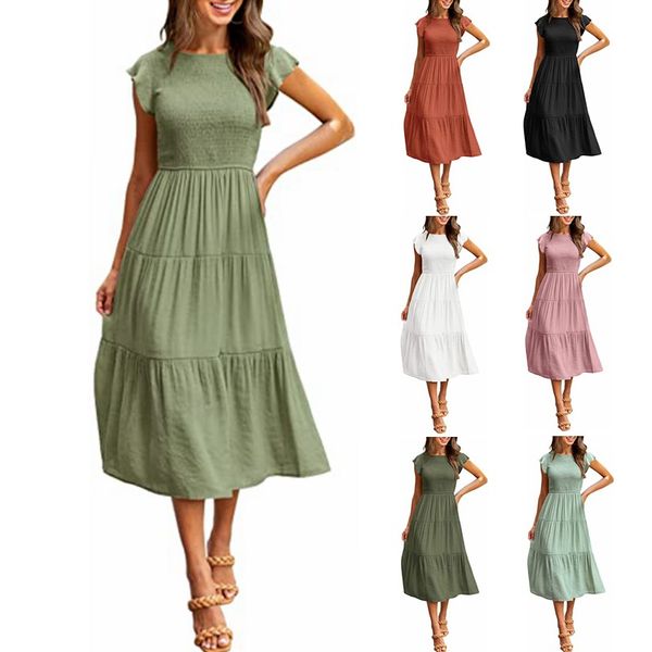 new women's summer short sleeved pleated large swing dress elegant commuting, Black;gray
new women's summer short sleeved pleated large swing dress elegant commuting, Black;gray
