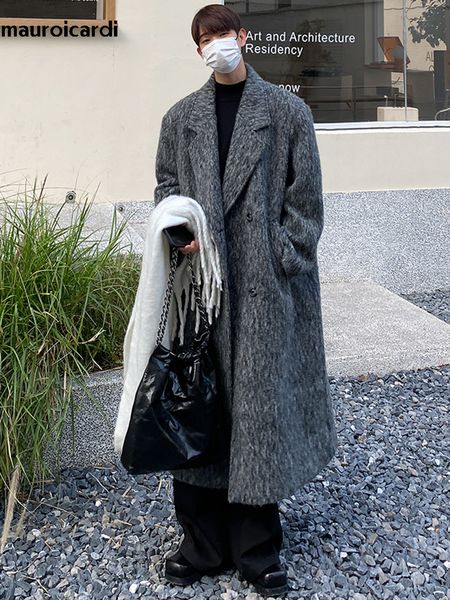 men's wool blends mauroicardi autumn winter long gray oversized thickened warm soft coat men double breasted korean fashion 2023 230222, Black
men's wool blends mauroicardi autumn winter long gray oversized thickened warm soft coat men double breasted korean fashion 2023 230222, Black