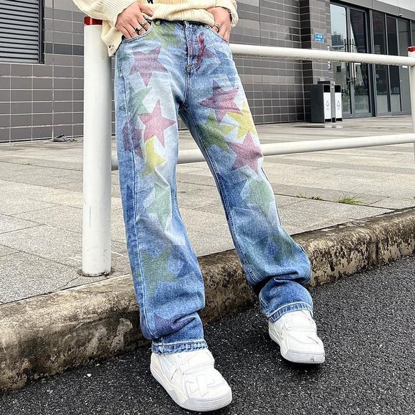 men's jeans baggy jeans five pointed star full print straight leg denim pants ins american street hip hop wide men's casual 230222, Blue
men's jeans baggy jeans five pointed star full print straight leg denim pants ins american street hip hop wide men's casual 230222, Blue