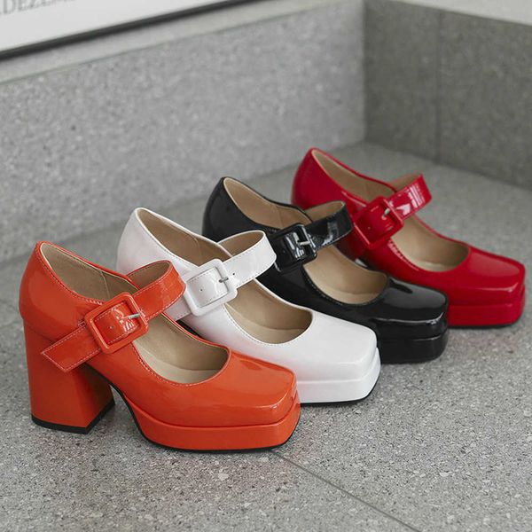 size 33-48 patent shiny pu leather lady office pumps wide buckle strap platform mary janes shoes spring fall block chunky heels 0220, Black
size 33-48 patent shiny pu leather lady office pumps wide buckle strap platform mary janes shoes spring fall block chunky heels 0220, Black