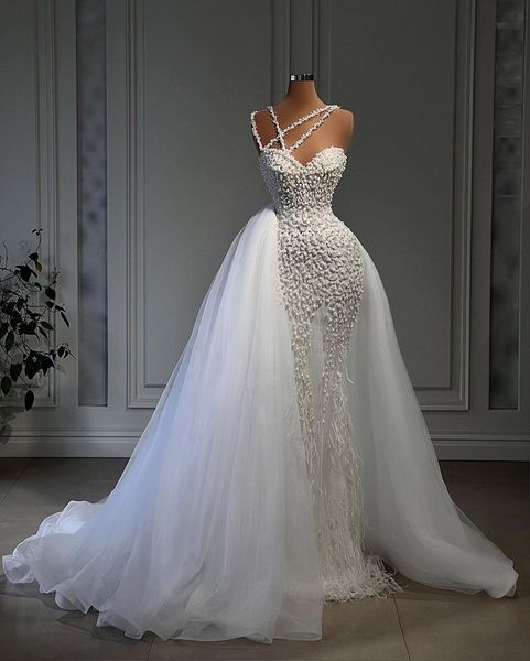 elegant wedding dresses sleeveless v neck lace straps beaded sequins appliques detachable train sparkly feather bridal gowns plus size vesti, White
elegant wedding dresses sleeveless v neck lace straps beaded sequins appliques detachable train sparkly feather bridal gowns plus size vesti, White