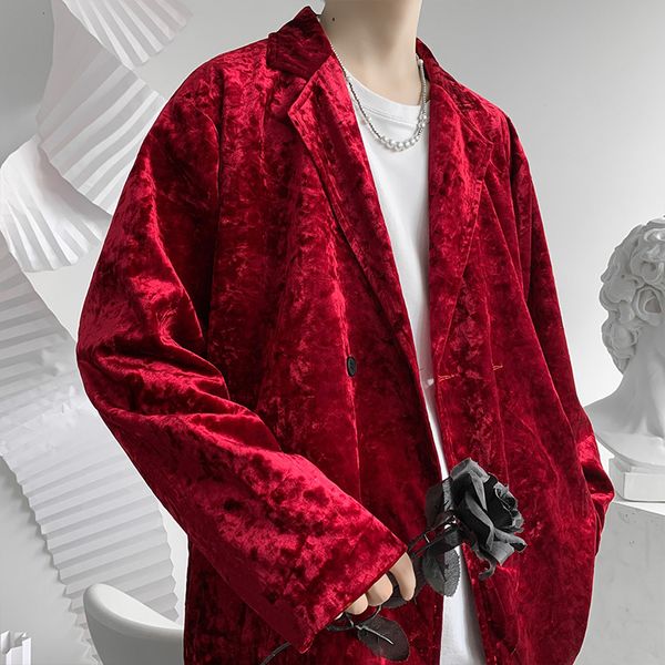 men's suits blazers shiny luxury red two buttons velvet jacket men autumn loose club party wedding male costume homme 230222, White;black
men's suits blazers shiny luxury red two buttons velvet jacket men autumn loose club party wedding male costume homme 230222, White;black