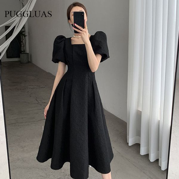 casual dresses summer elegant black dress fashion square collar puff sleeve ruffle female dresses korea high waist party women's dress, Black;gray
casual dresses summer elegant black dress fashion square collar puff sleeve ruffle female dresses korea high waist party women's dress, Black;gray