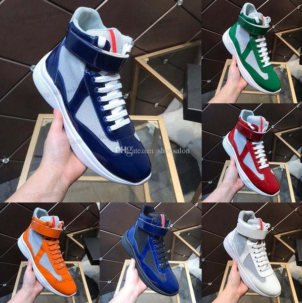 with box prad americas cup sneakers casual shoes luxury designer men classics patent leather nylon upper rubber yellow high-low outdo fv, Black
with box prad americas cup sneakers casual shoes luxury designer men classics patent leather nylon upper rubber yellow high-low outdo fv, Black