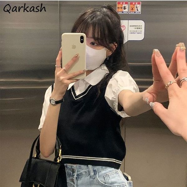 women's knits tees short sleeve t shirt retro slim fake 2 pieces tender teens preppy korean style fashion summer lovely 230222, White
women's knits tees short sleeve t shirt retro slim fake 2 pieces tender teens preppy korean style fashion summer lovely 230222, White