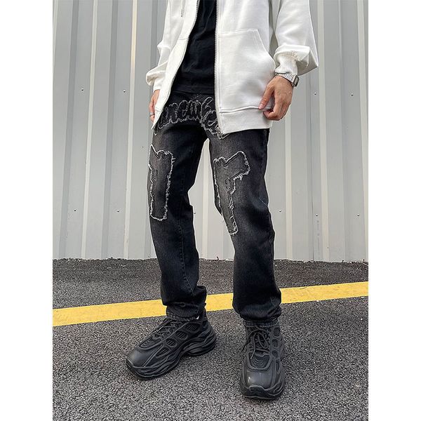 men's jeans high street embroidery pistol pattern vintage wash hip hop men american loose casual fashion black 230222, Blue
men's jeans high street embroidery pistol pattern vintage wash hip hop men american loose casual fashion black 230222, Blue
