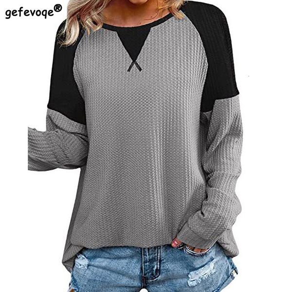 women's knits tees spring autumn casual fashion patchwork t shirts o neck long sleeve loose comfortable simplicity women clothing 2302, White
women's knits tees spring autumn casual fashion patchwork t shirts o neck long sleeve loose comfortable simplicity women clothing 2302, White