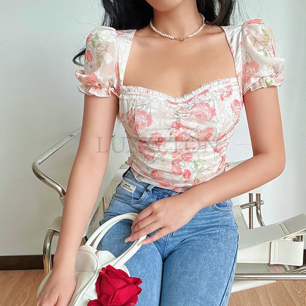 women's tshirt back laca up tshirt sweet floral print short slim women clothing kawaii girl next door fashion style 230222, White
women's tshirt back laca up tshirt sweet floral print short slim women clothing kawaii girl next door fashion style 230222, White