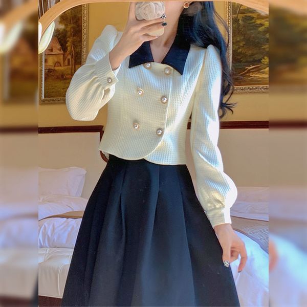 two piece dress big swing black pleated skirts suits lapel double breasted blazer jacket ol shirts sets clothes chic 230222, White
two piece dress big swing black pleated skirts suits lapel double breasted blazer jacket ol shirts sets clothes chic 230222, White