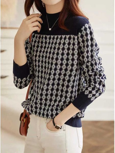 sweater fashion 2022 women autumn new contrast color diamond plaid pullover half turtleneck knit keep warm commute 230222, White;black
sweater fashion 2022 women autumn new contrast color diamond plaid pullover half turtleneck knit keep warm commute 230222, White;black