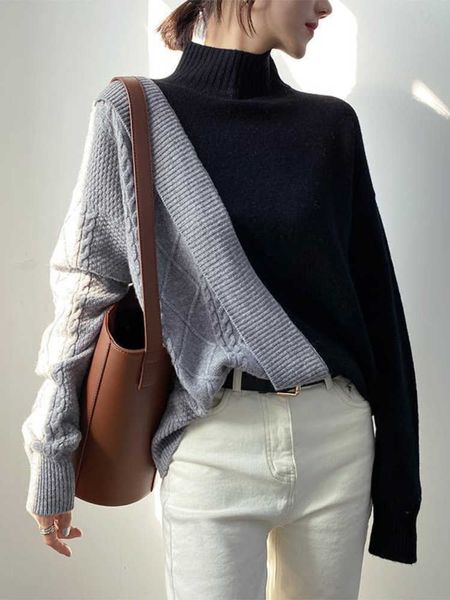 fashion 2022 women oversized sweater autumn winter new contrast color stitching turtleneck pullover korean thick 230222, White;black
fashion 2022 women oversized sweater autumn winter new contrast color stitching turtleneck pullover korean thick 230222, White;black