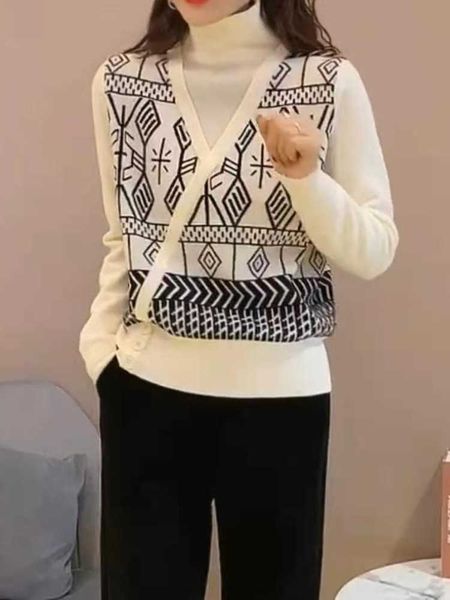 fashion 2022 women oversized sweater pullover autumn winter new turtleneck contrast color vest stitching fake two-piece 230222, White;black
fashion 2022 women oversized sweater pullover autumn winter new turtleneck contrast color vest stitching fake two-piece 230222, White;black