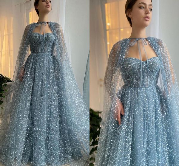 dusty blue sparkly tulle prom dresses with long cape sweetheart a-line formal women's evening formal gowns vestidos de fieast 2023, Black
dusty blue sparkly tulle prom dresses with long cape sweetheart a-line formal women's evening formal gowns vestidos de fieast 2023, Black