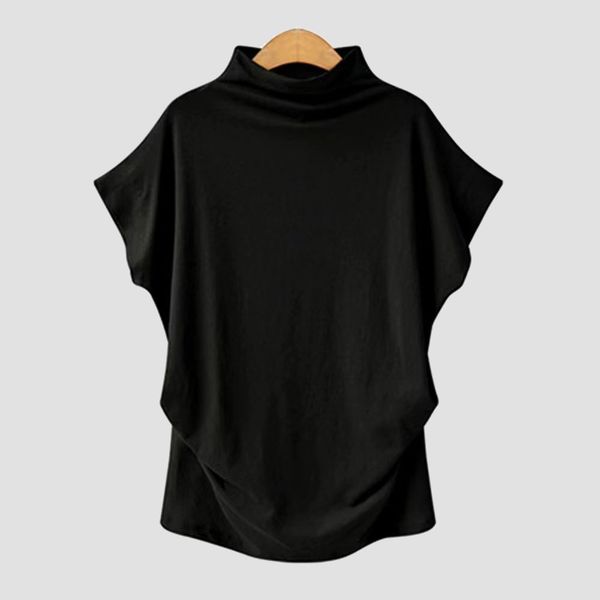 2023 large size women's half-high collar bat sleeve solid color polyester cotton loose short-sleeved t-shirt for women, White
2023 large size women's half-high collar bat sleeve solid color polyester cotton loose short-sleeved t-shirt for women, White