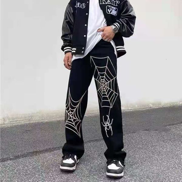 men's jeans casual jeans spider web embroidery straight men and women vibe style hole oversized loose denim trousers streetwear black 2, Blue
men's jeans casual jeans spider web embroidery straight men and women vibe style hole oversized loose denim trousers streetwear black 2, Blue