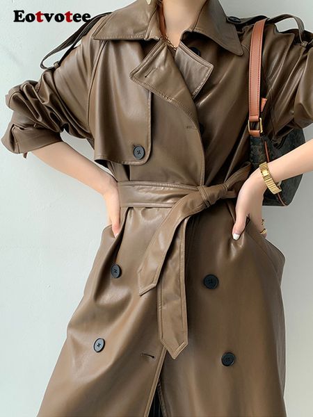 women's jackets eotvotee long leather jacket women pu trench coats fall winter korean fashion double breasted oversized with belt 23022, Black;brown
women's jackets eotvotee long leather jacket women pu trench coats fall winter korean fashion double breasted oversized with belt 23022, Black;brown