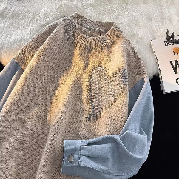 men s sweaters men sweater autumn winter knit patchwork long sleeve o neck heart pattern knitted pullover loose stitching shirt 230221, White;black
men s sweaters men sweater autumn winter knit patchwork long sleeve o neck heart pattern knitted pullover loose stitching shirt 230221, White;black