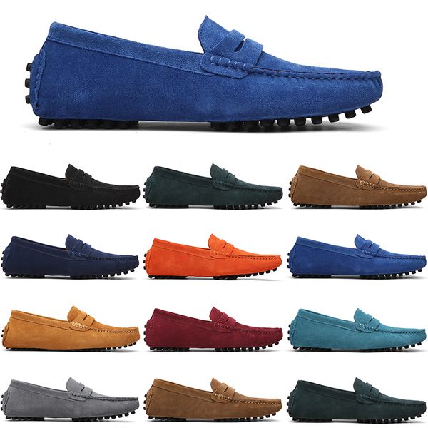 men casual shoes mens slip on lazy suede leather shoe big size 38-47 sky blue, Black
