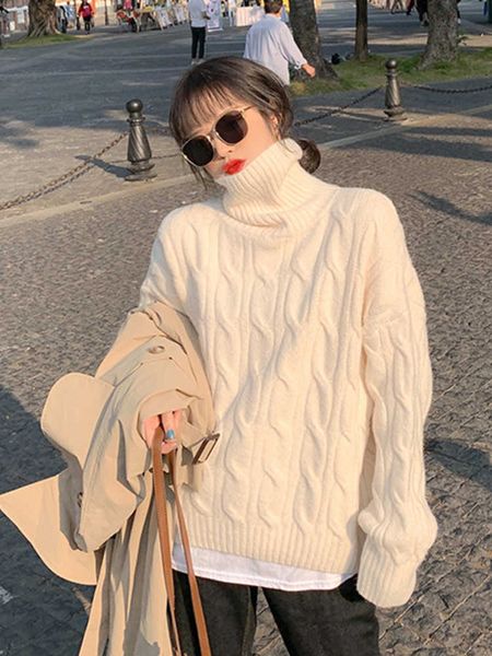 winter clothes women oversized sweater korean fashion pullover long sleeve 's turtleneck loose 230222, White;black
winter clothes women oversized sweater korean fashion pullover long sleeve 's turtleneck loose 230222, White;black