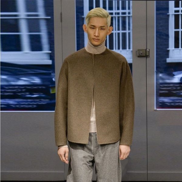 men's wool blends short neckless slim coat autumn and winter round neck long sleeve simple cardigan 230222, Black
men's wool blends short neckless slim coat autumn and winter round neck long sleeve simple cardigan 230222, Black
